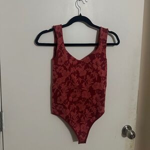 Free People Clean Lines Red Floral Print Sleeveless XS/S Bodysuit